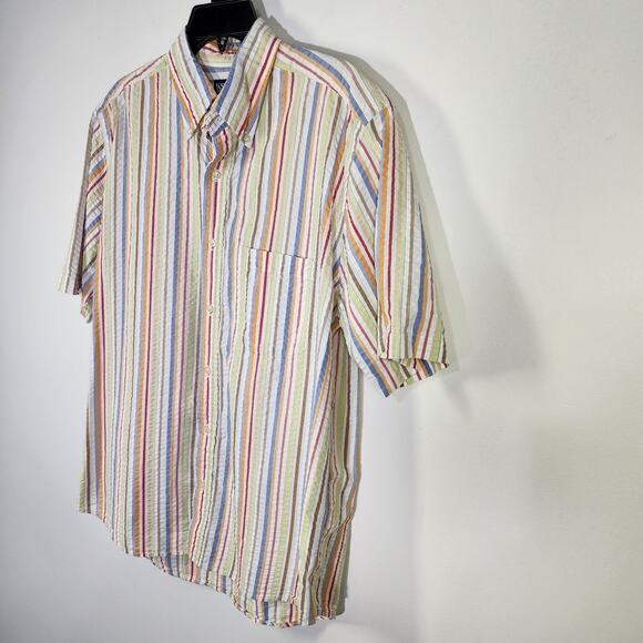 Lands End Mens Shirt Size Medium 15 15.5 Seersucker Pastel Striped Button Preppy - Picture 5 of 9